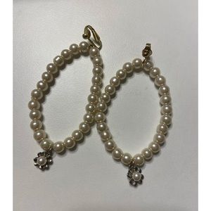 Boutique Pearl Clip On Earrings with Floral Dangling Charms